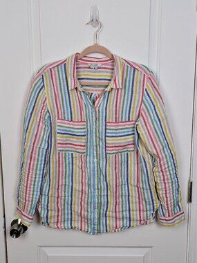 Boden | Rainbow Multicolor Stripe 100% Linen Button Down Shirt Size US10R